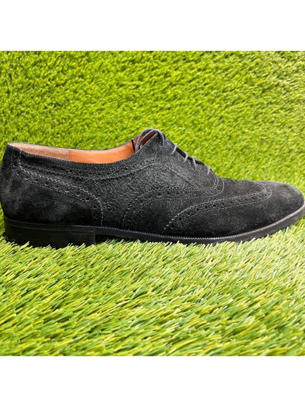 Salvatore Ferragamo Mens Size 13 Black Casual Classic Suede Wingtip Brogue Shoes